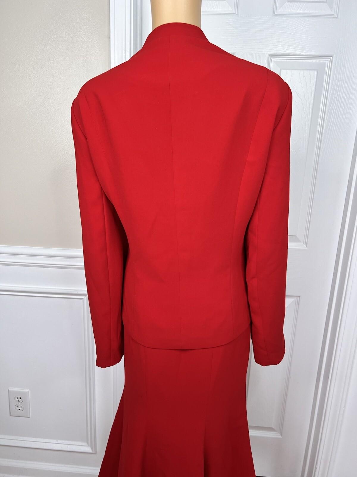 TERRAMINA Women 2PC Red Polyester Collarless Ruffle Cocktail Skirt Suit Size 18