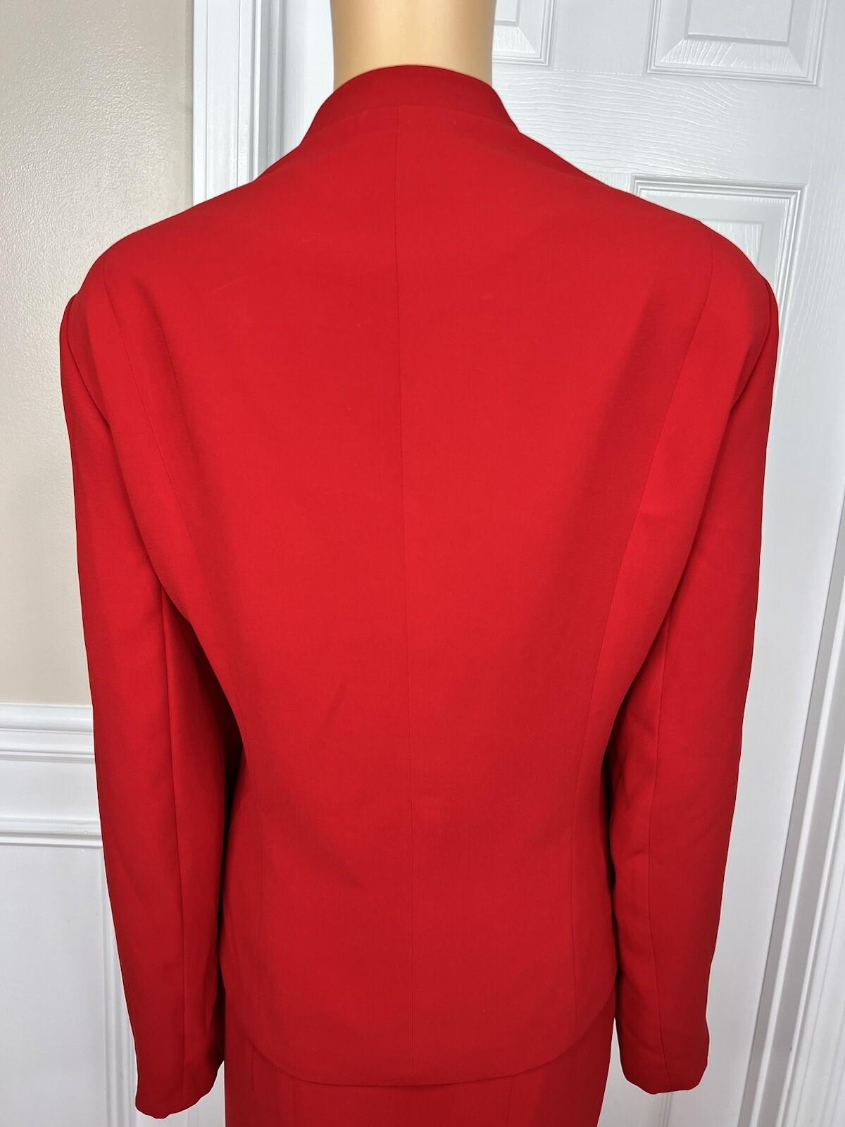 TERRAMINA Women 2PC Red Polyester Collarless Ruffle Cocktail Skirt Suit Size 18