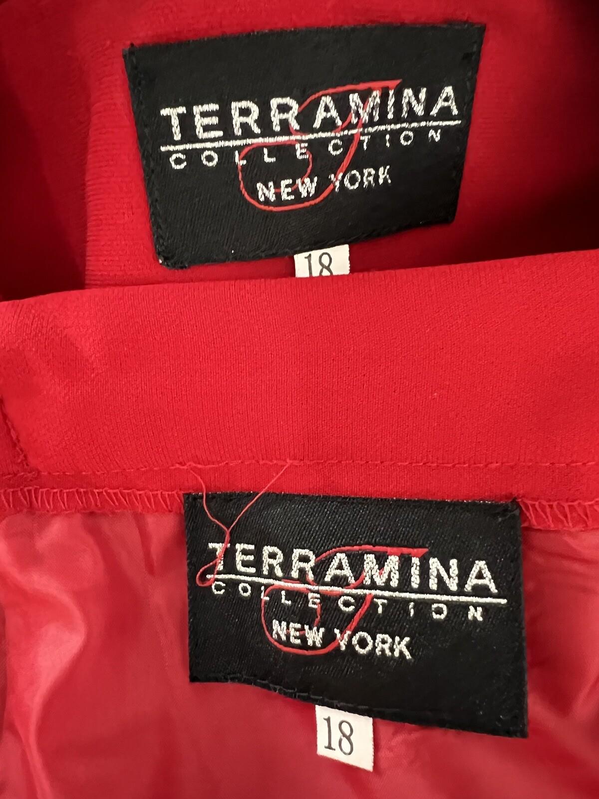 TERRAMINA Women 2PC Red Polyester Collarless Ruffle Cocktail Skirt Suit Size 18