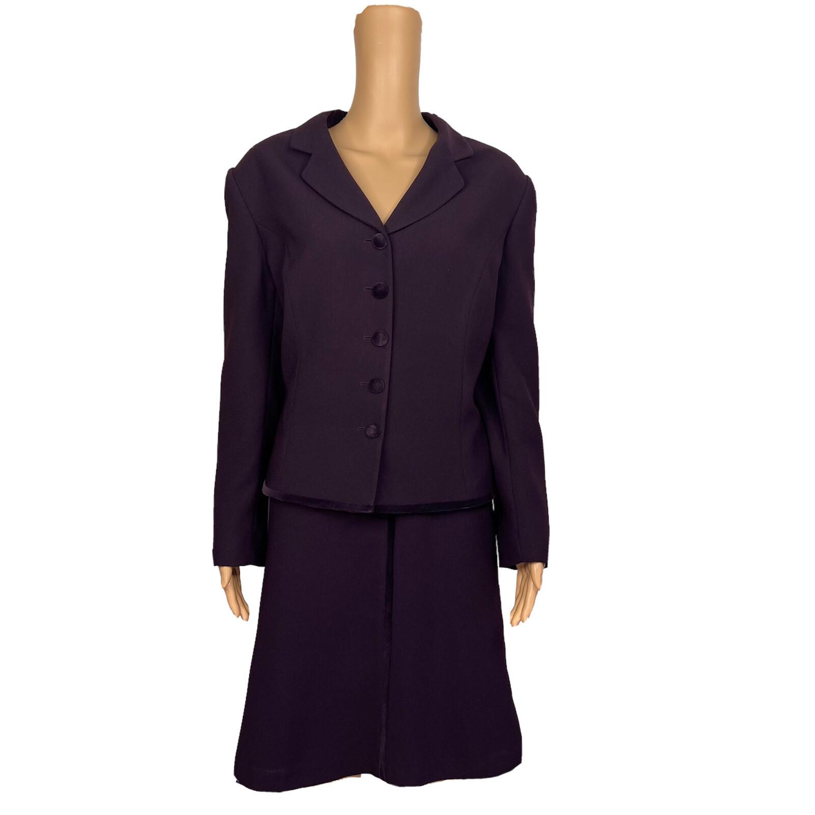 10-3467.jpg JOHN MEYER 2PC Plum Polyester Velvet Lined Flared Cocktail Skirt Suit 18