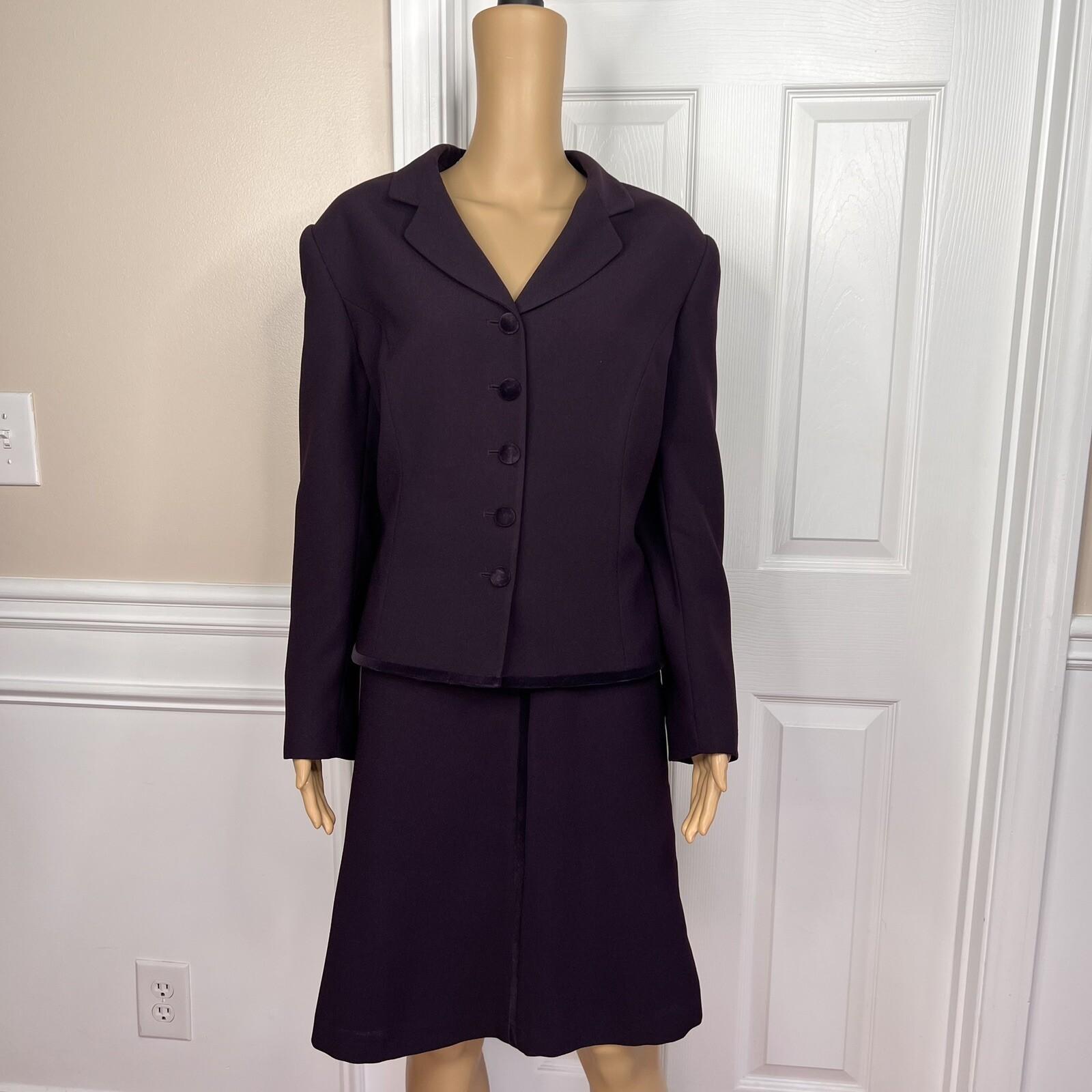 10-3468.jpg JOHN MEYER 2PC Plum Polyester Velvet Lined Flared Cocktail Skirt Suit 18