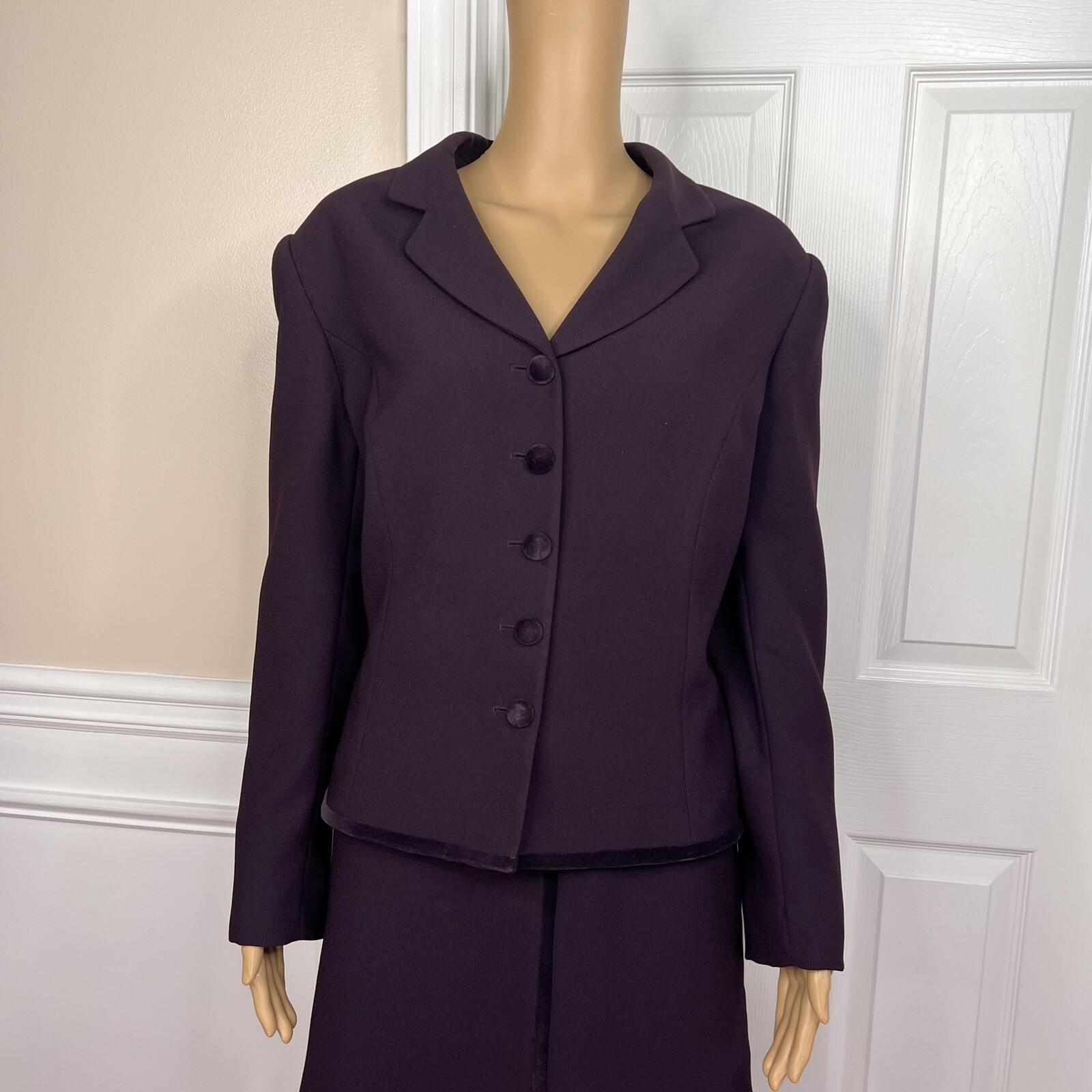 10-3469.jpg JOHN MEYER 2PC Plum Polyester Velvet Lined Flared Cocktail Skirt Suit 18