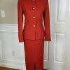 SAG HARBOR 2PC Orange Polyester Lined Collarless Ruffle Skirt Suit Size 8
