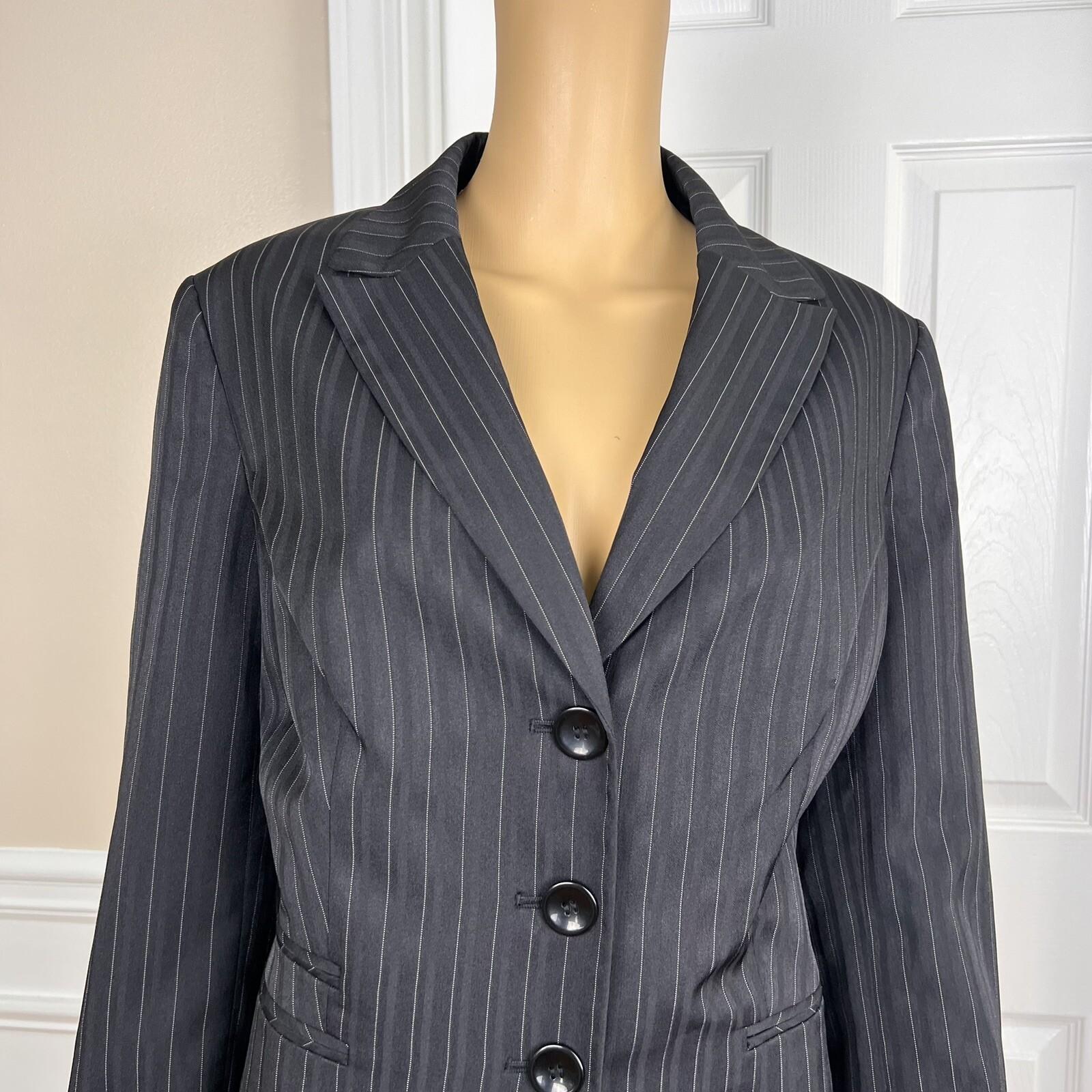 New LE SUIT Black White Striped Polyester Lined Pant Suit Size 14 MSRP 0