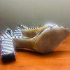 INC International Concepts Block Heel Shoes 9M Black White Striped Tie Up Ribbon