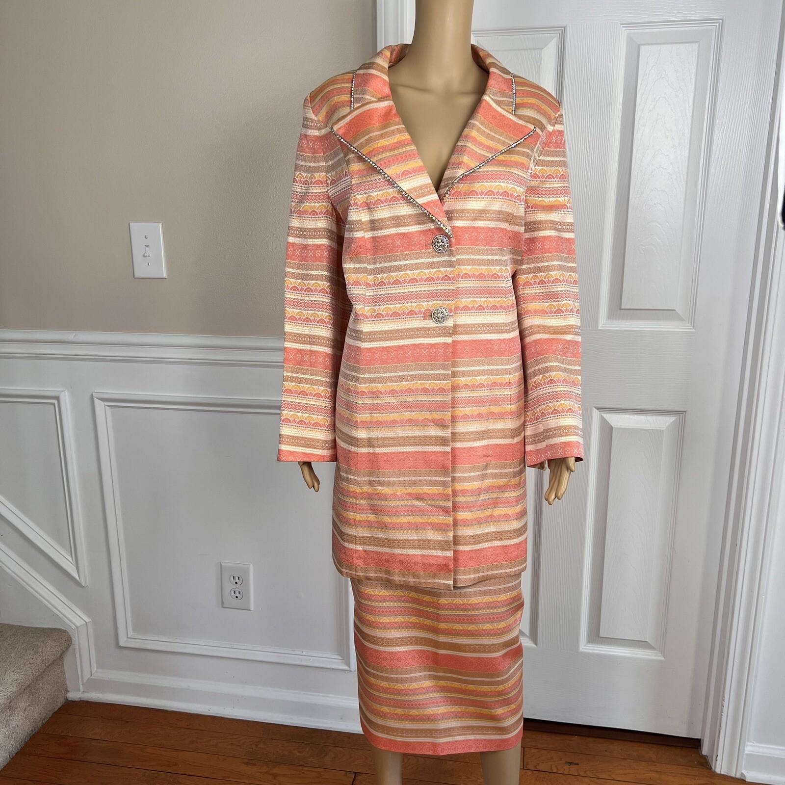 10-3500.jpg MOSHITA COUTURE 2PC Multicolor Beaded Acetate Metallic Lined Skirt Suit Size 14