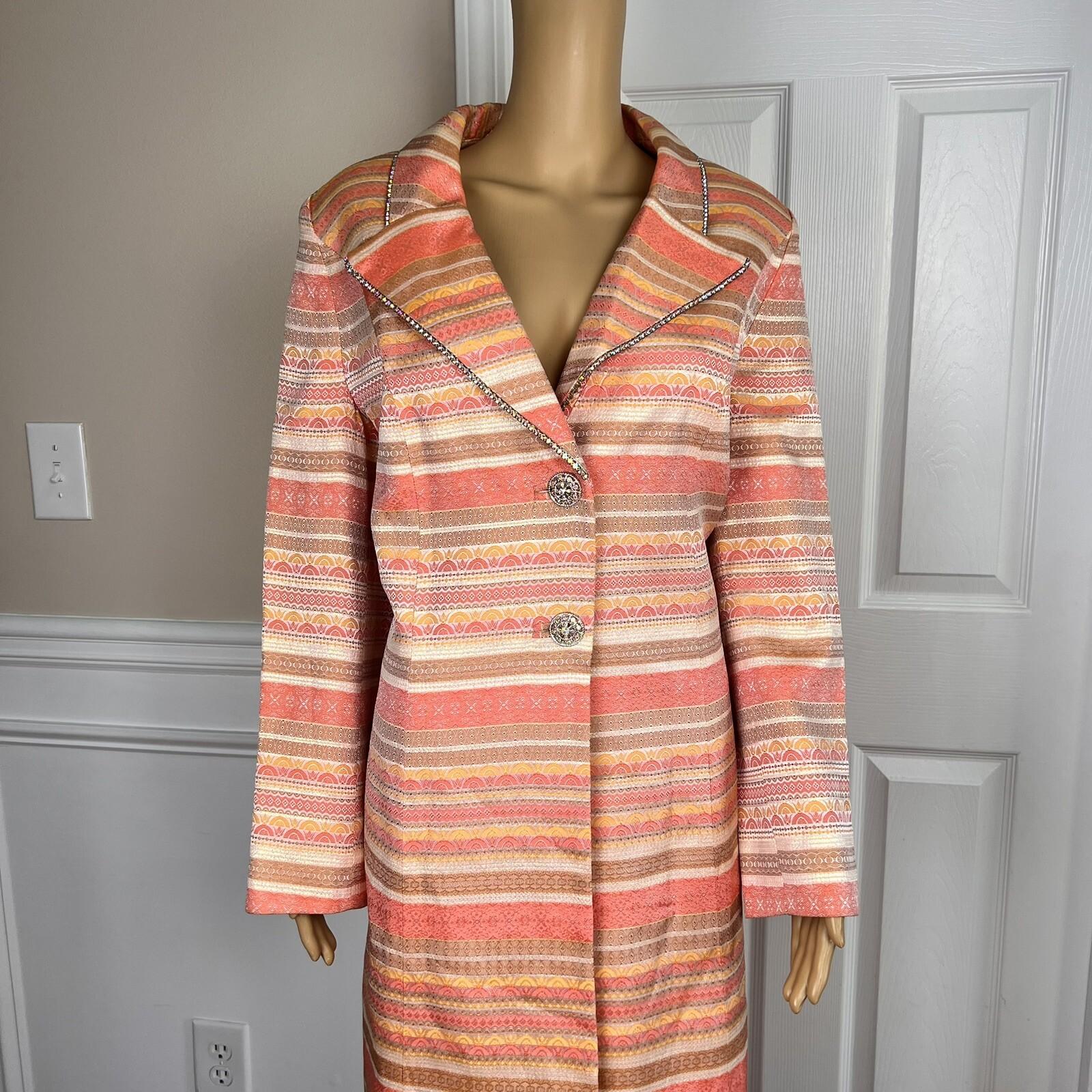 10-3502.jpg MOSHITA COUTURE 2PC Multicolor Beaded Acetate Metallic Lined Skirt Suit Size 14
