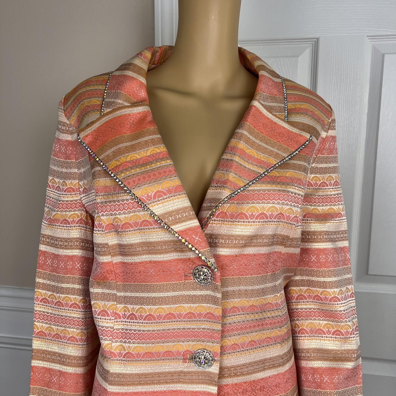 10-3503.jpg MOSHITA COUTURE 2PC Multicolor Beaded Acetate Metallic Lined Skirt Suit Size 14