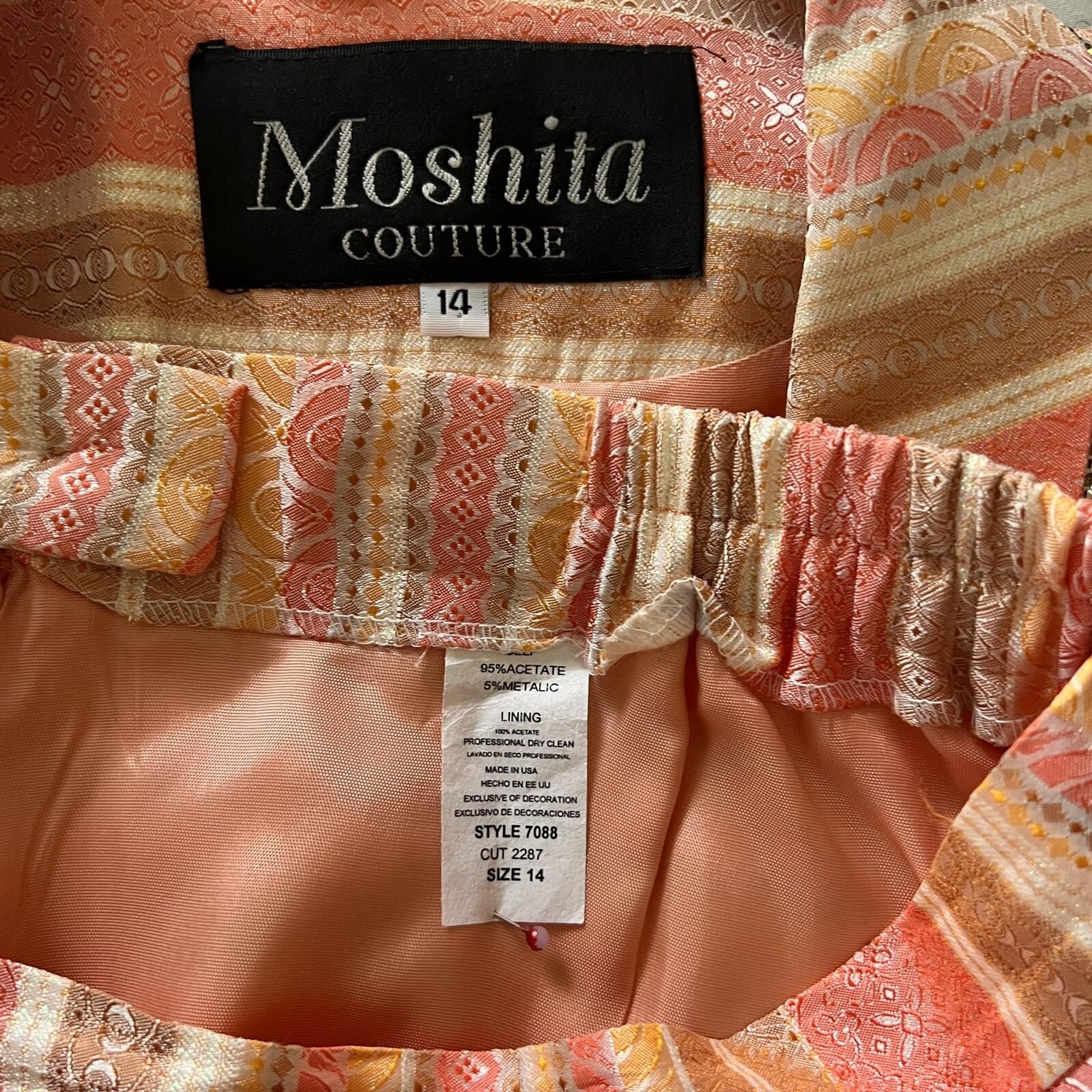10-3509.jpg MOSHITA COUTURE 2PC Multicolor Beaded Acetate Metallic Lined Skirt Suit Size 14