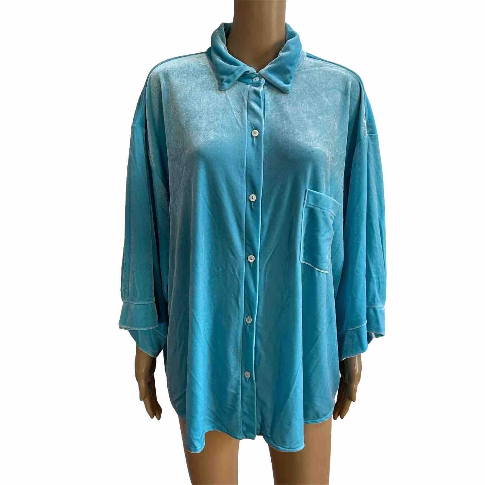 Laina Rauma Velvet Blue Sweater XXL Lounge Wear Stretch Soft Luxe Short Sleeve