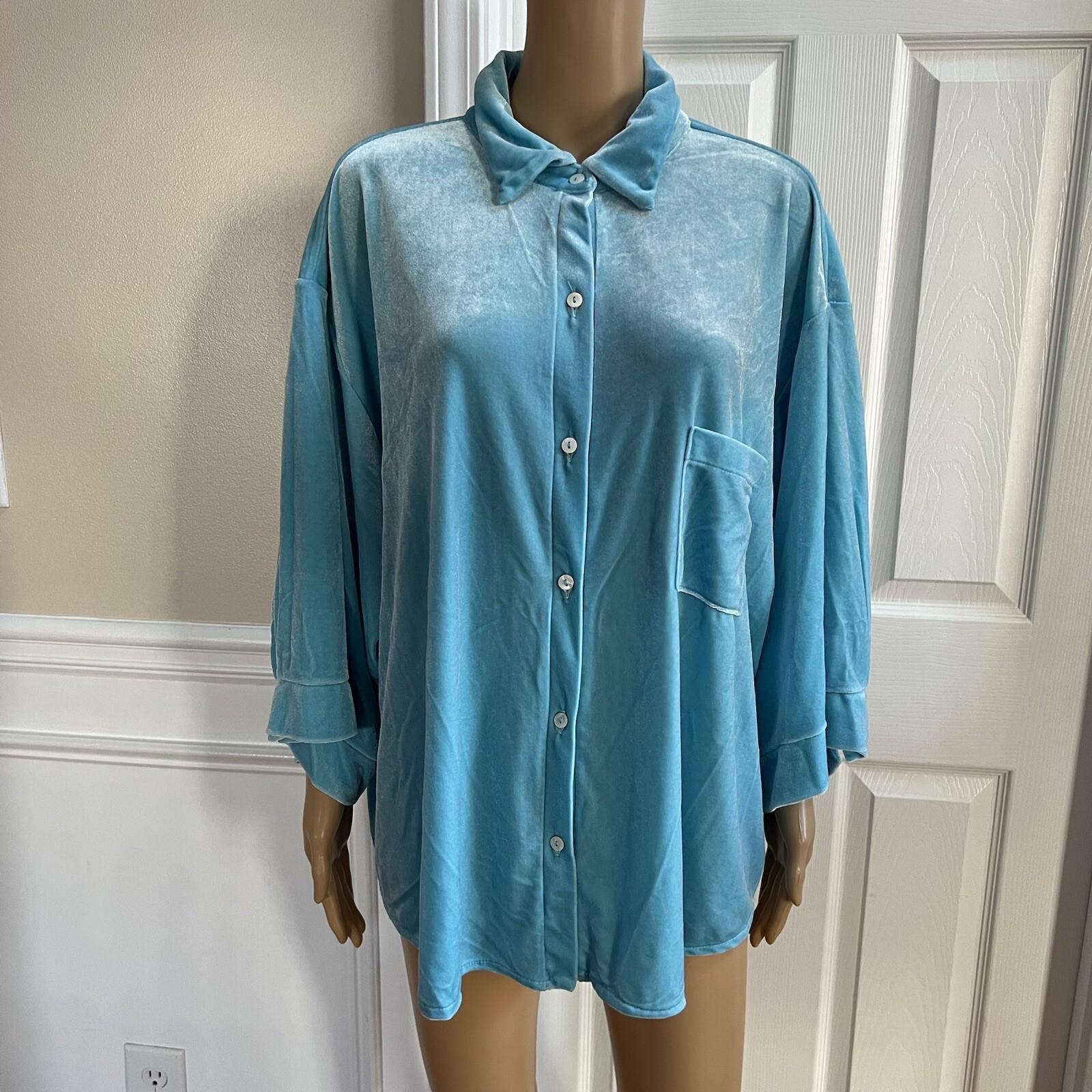 Laina Rauma Velvet Blue Sweater XXL Lounge Wear Stretch Soft Luxe Short Sleeve