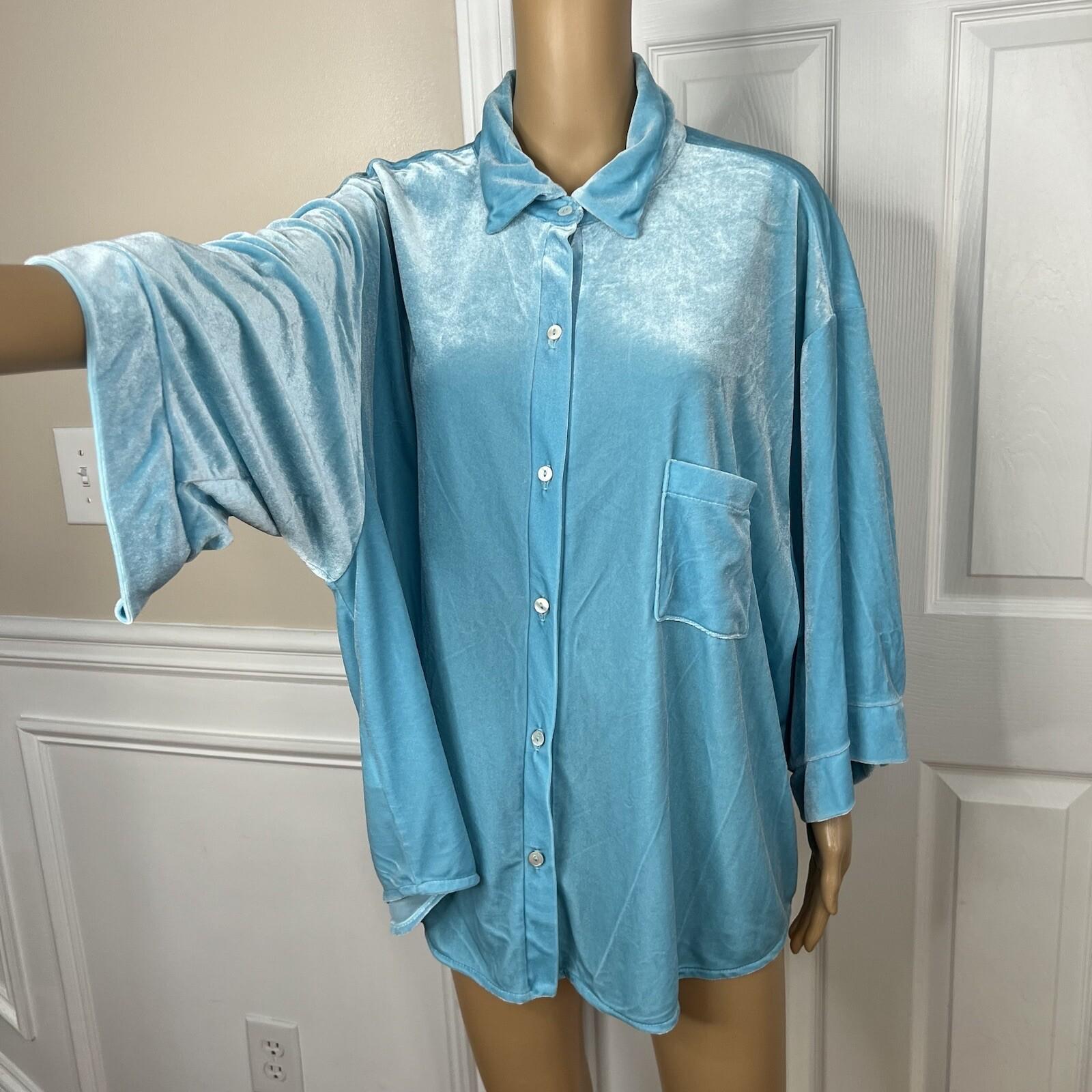 Laina Rauma Velvet Blue Sweater XXL Lounge Wear Stretch Soft Luxe Short Sleeve
