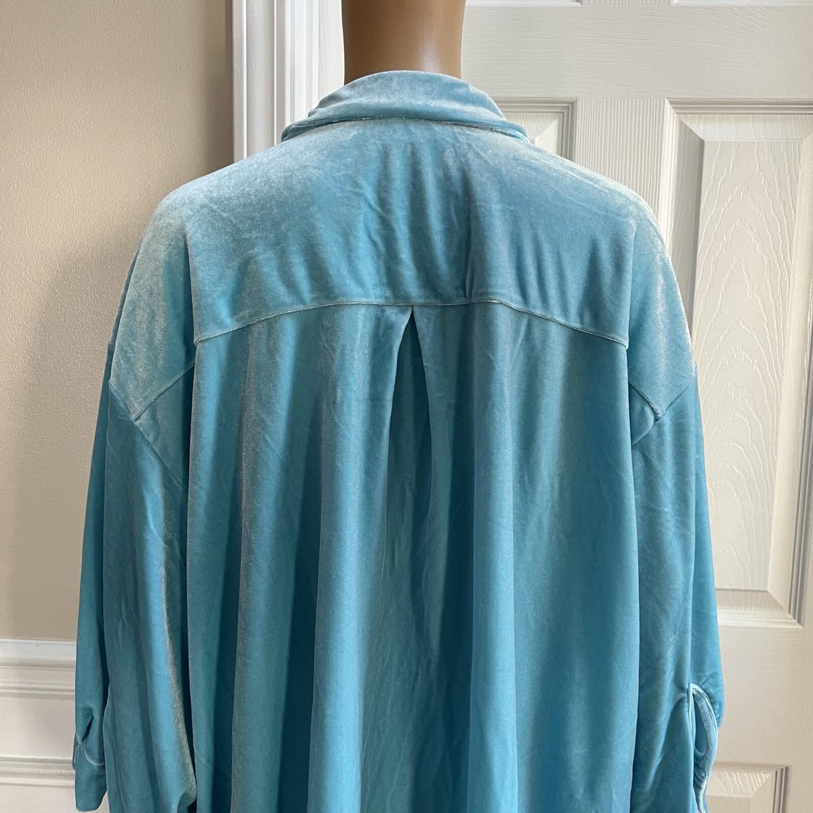Laina Rauma Velvet Blue Sweater XXL Lounge Wear Stretch Soft Luxe Short Sleeve