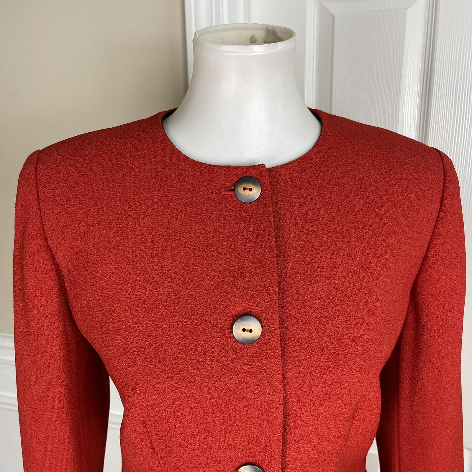 SAG HARBOR 2PC Orange Polyester Lined Collarless Ruffle Skirt Suit Size 8