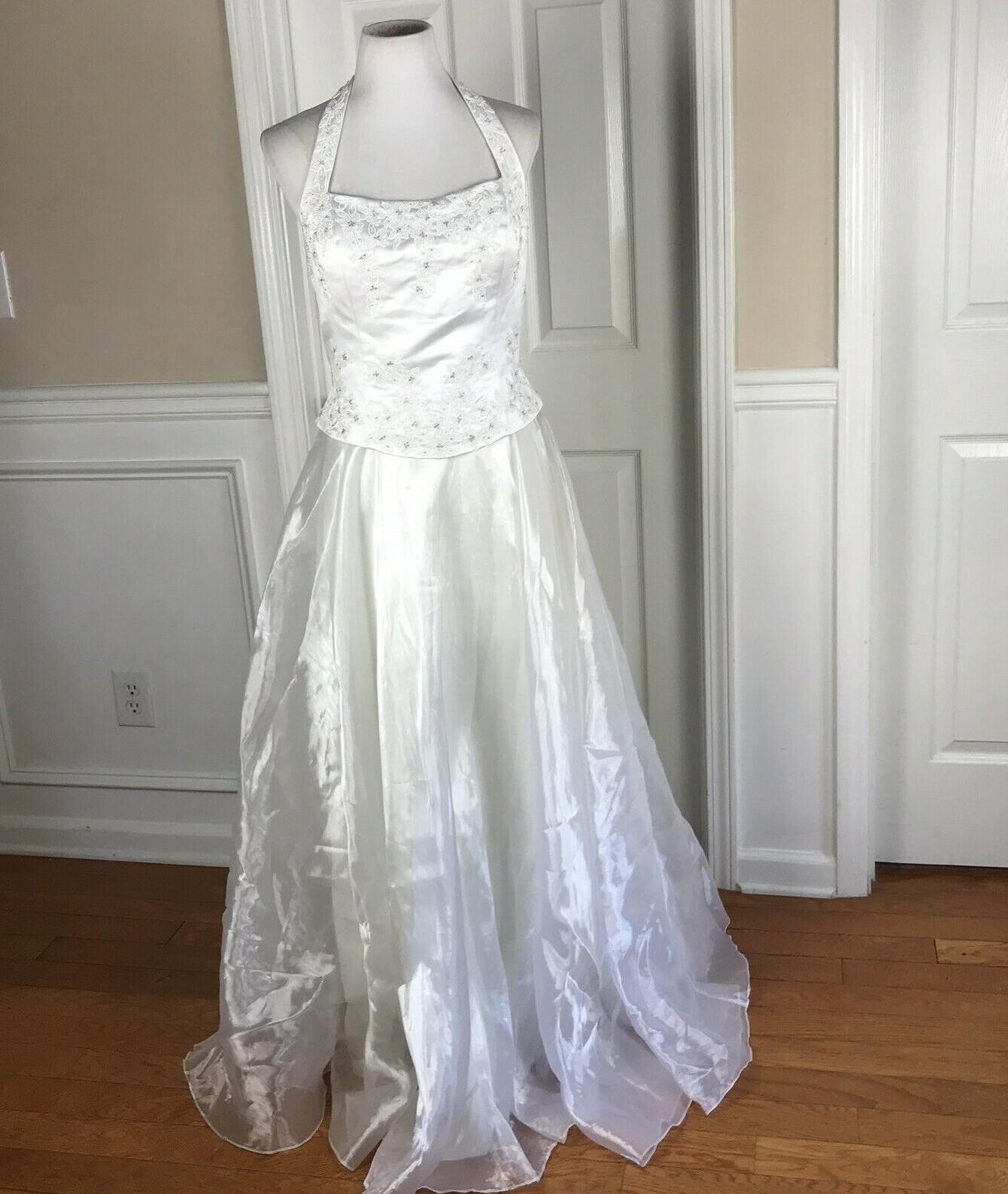 Aspeed Women Polyester Dress Size L White Vintage Beaded Wedding Open back