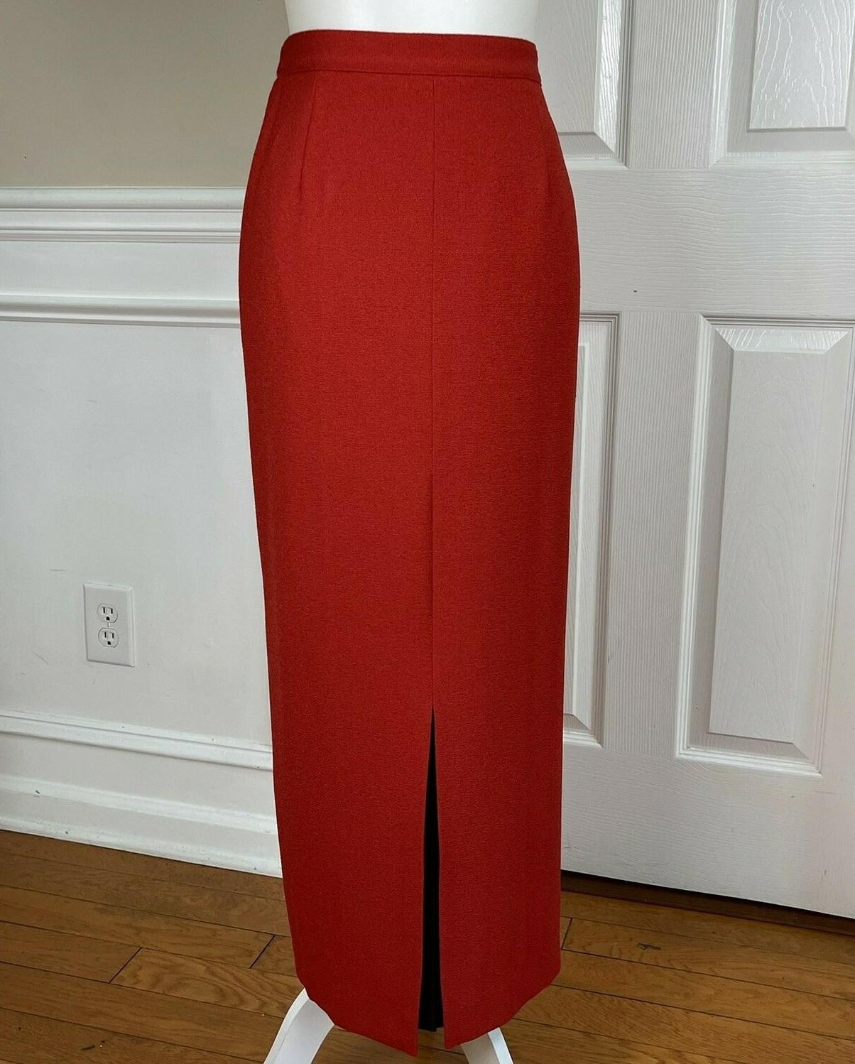 SAG HARBOR 2PC Orange Polyester Lined Collarless Ruffle Skirt Suit Size 8