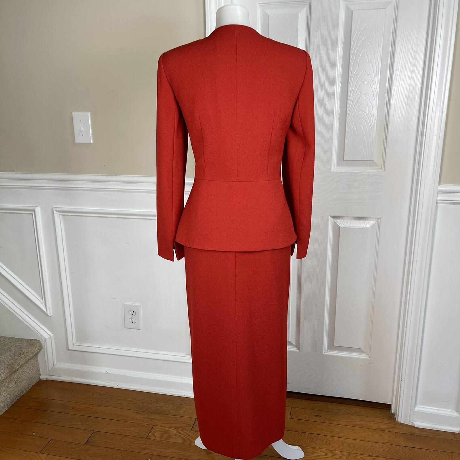 SAG HARBOR 2PC Orange Polyester Lined Collarless Ruffle Skirt Suit Size 8