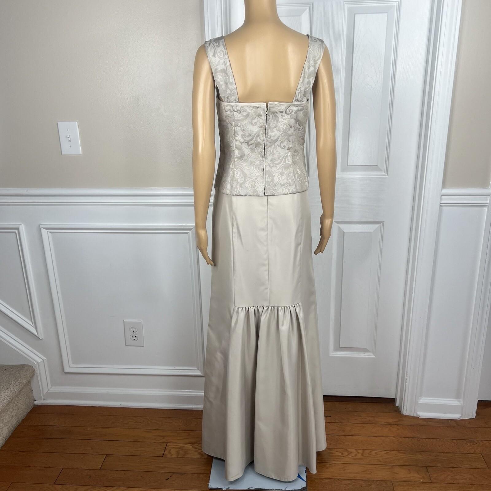 JS COLLECTION VTG Polyester Skirt Suit Top Size 10 Champagne Formal Evening 3PC
