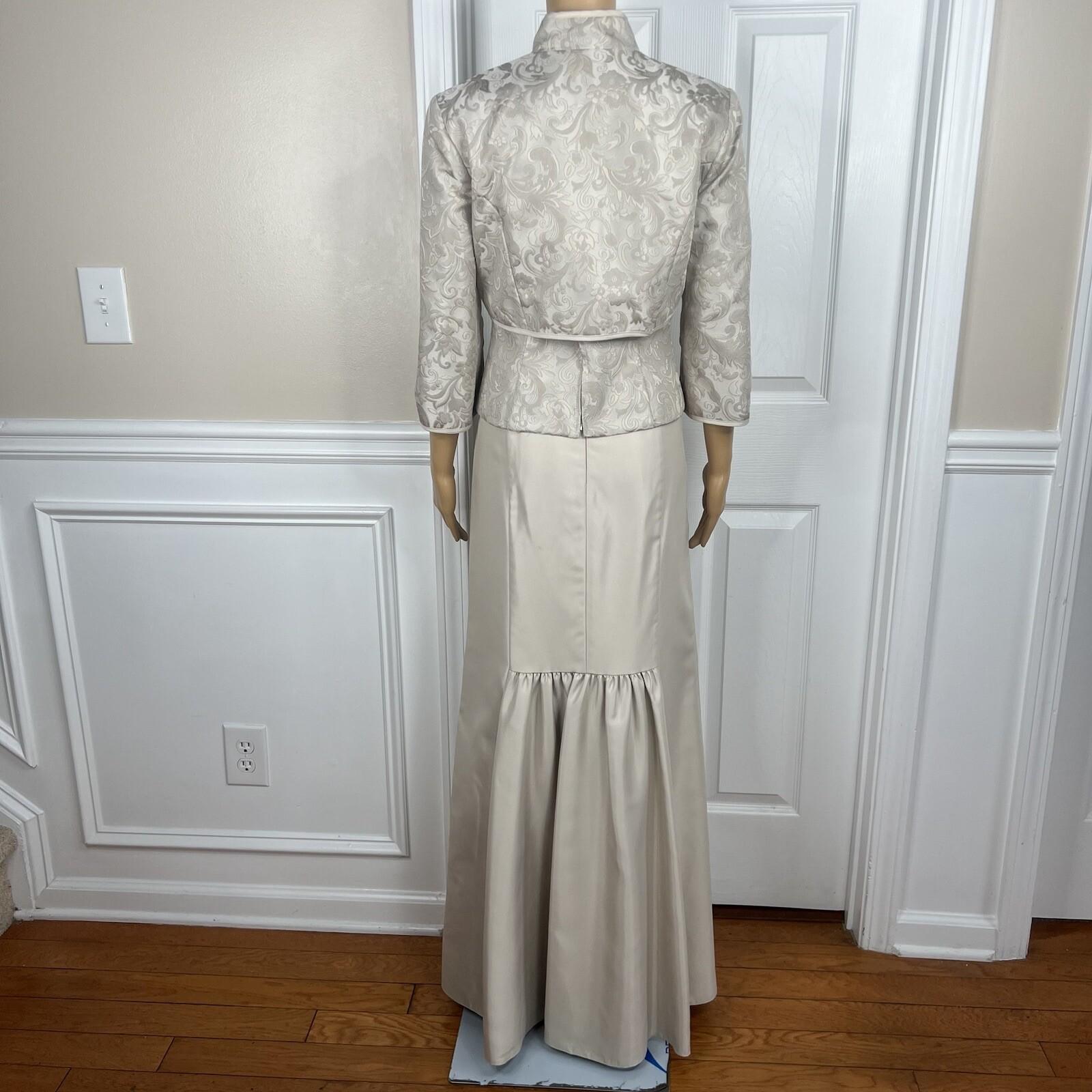 JS COLLECTION VTG Polyester Skirt Suit Top Size 10 Champagne Formal Evening 3PC