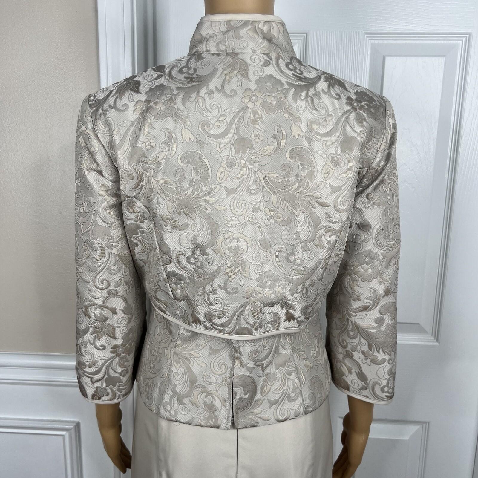 JS COLLECTION VTG Polyester Skirt Suit Top Size 10 Champagne Formal Evening 3PC