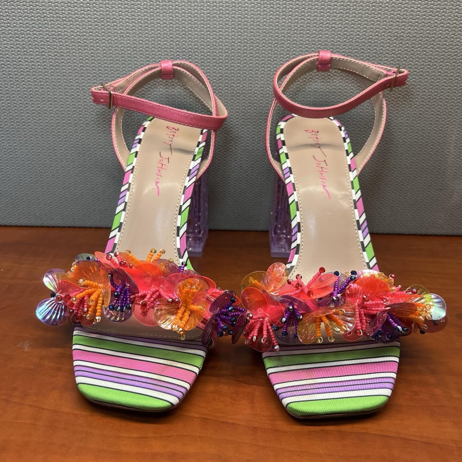 Betsey Johnson Block Heels Floral 10M Quinta Sandal Pearly Beads