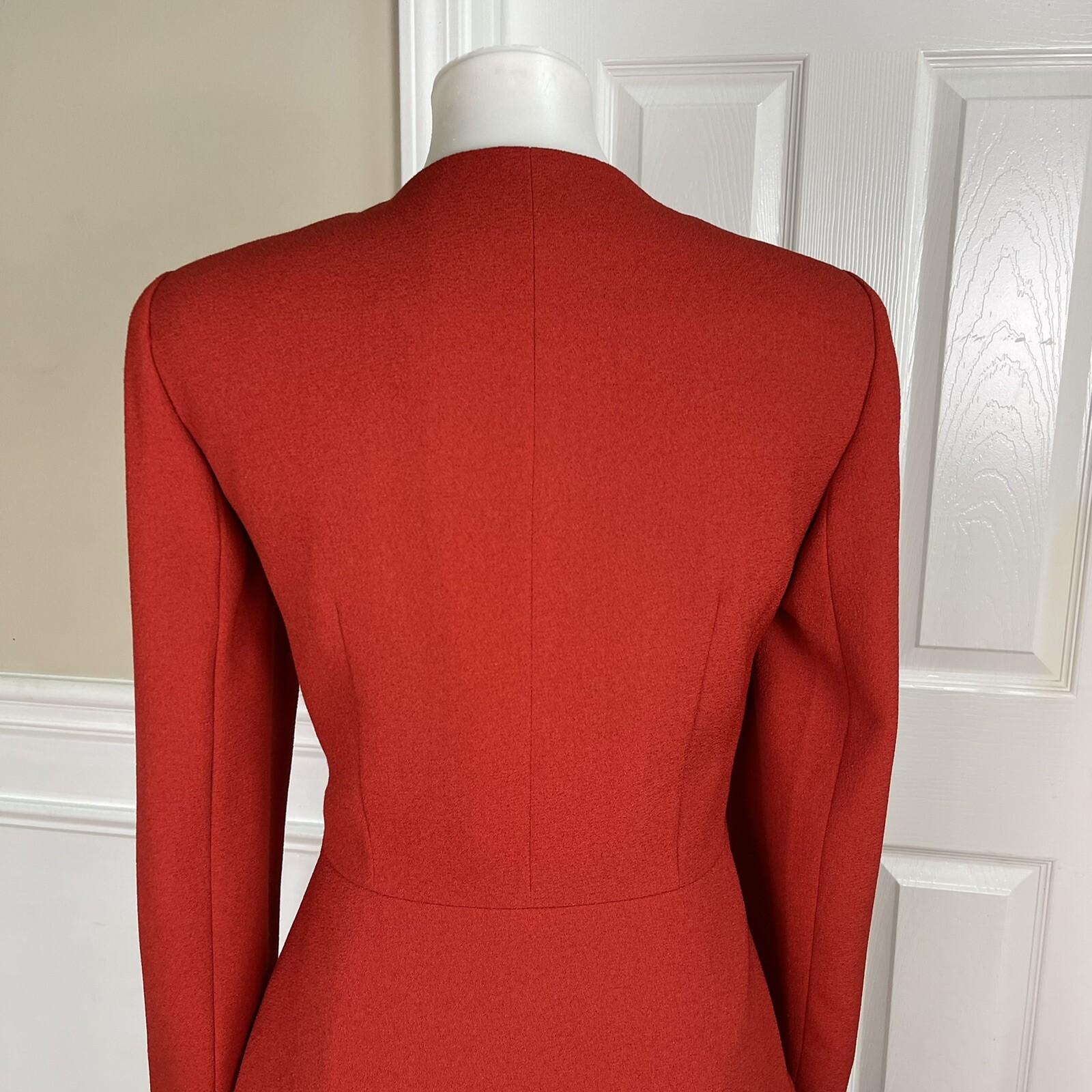 SAG HARBOR 2PC Orange Polyester Lined Collarless Ruffle Skirt Suit Size 8