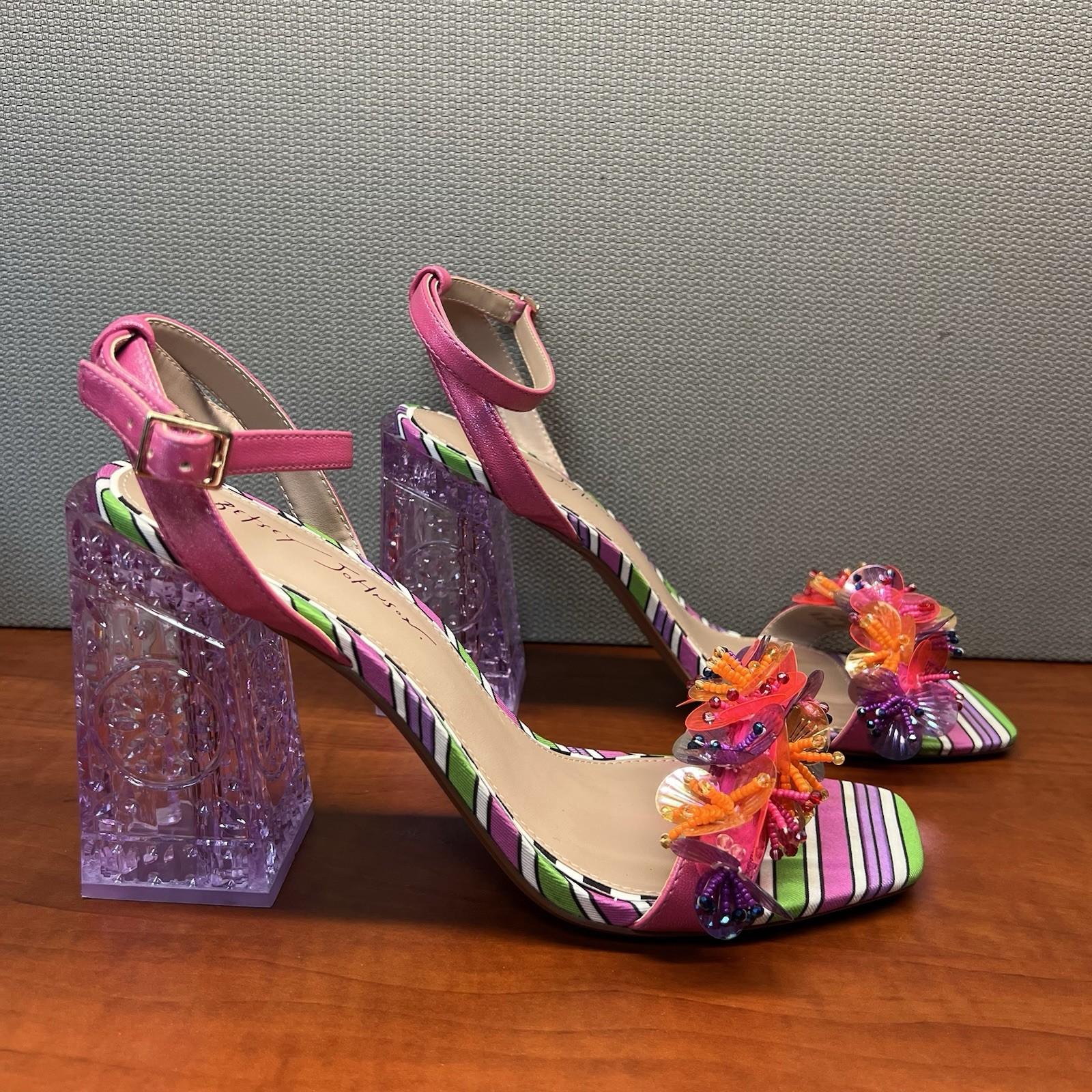 Betsey Johnson Block Heels Floral 10M Quinta Sandal Pearly Beads