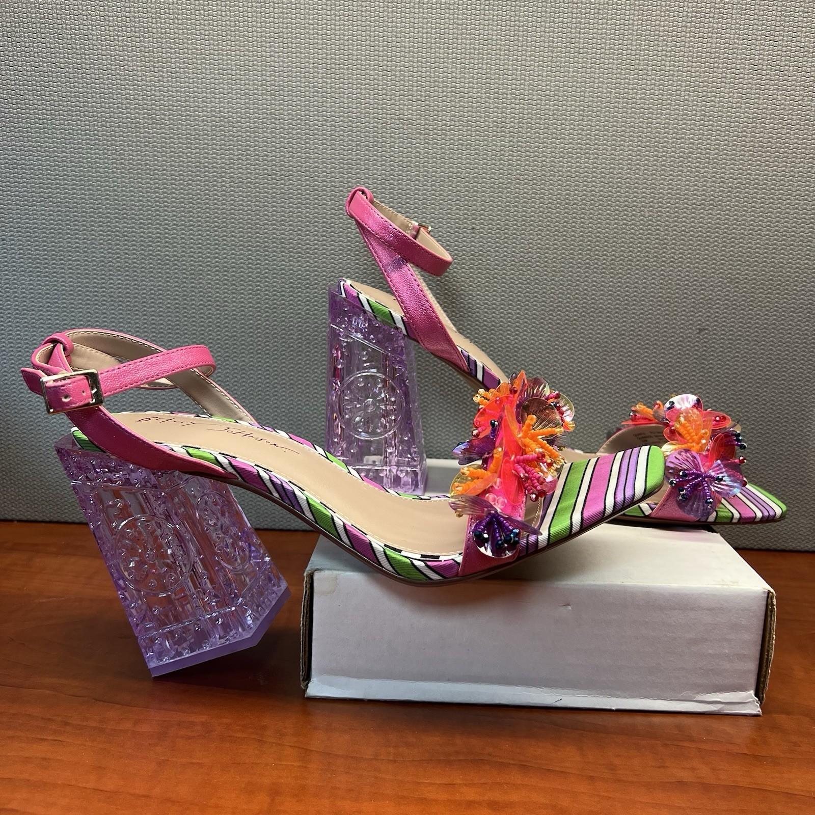 Betsey Johnson Block Heels Floral 10M Quinta Sandal Pearly Beads