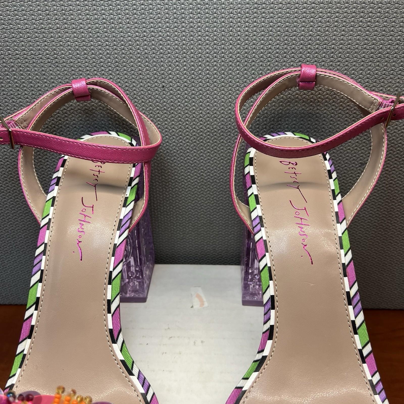 Betsey Johnson Block Heels Floral 10M Quinta Sandal Pearly Beads