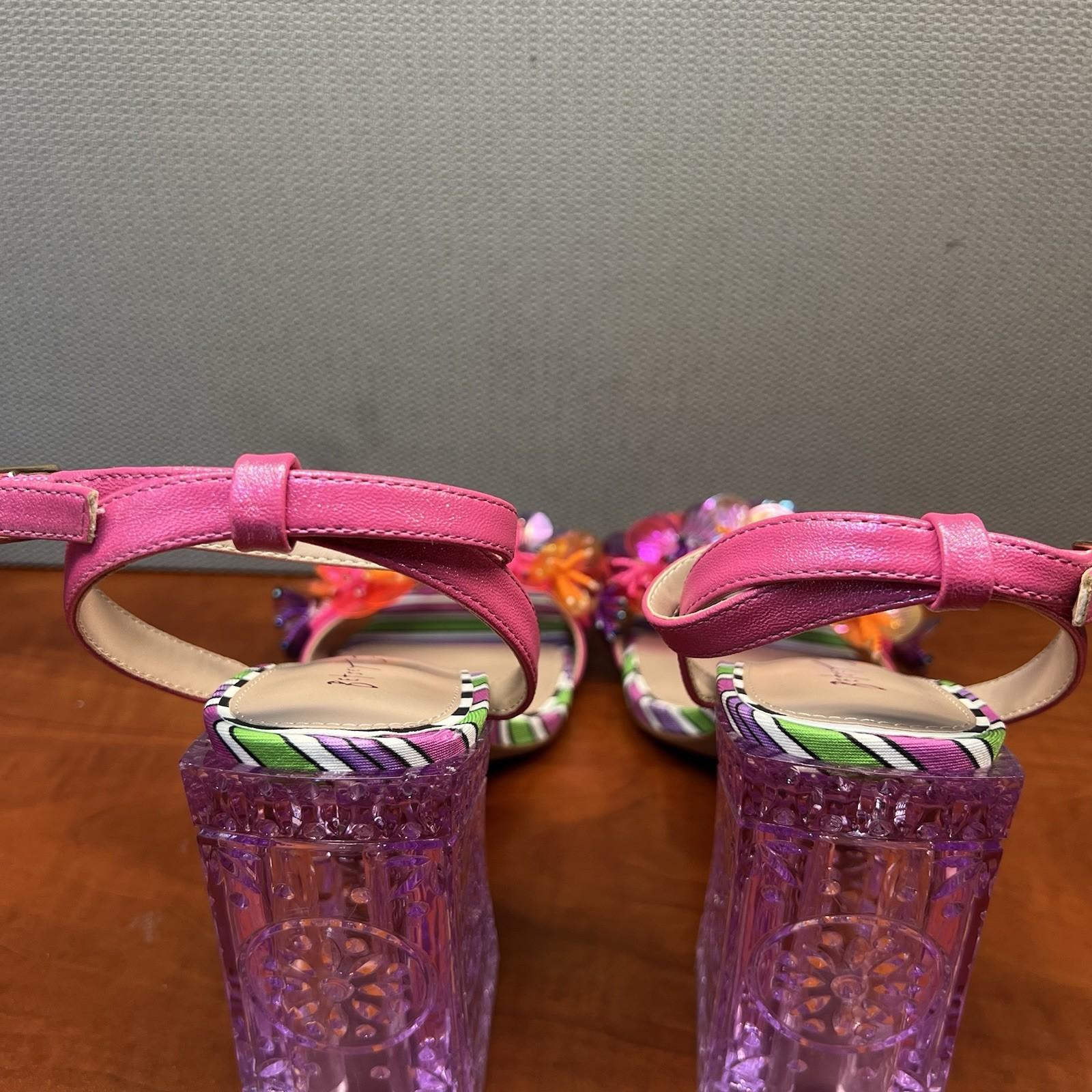 Betsey Johnson Block Heels Floral 10M Quinta Sandal Pearly Beads