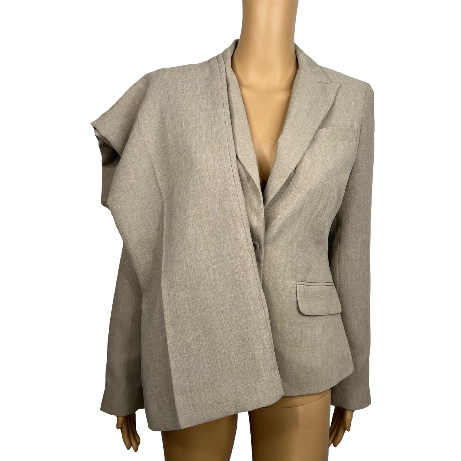 New York & CO Polyester Pant Suit Size 2 Beige Crepe Janet Street Trouser 2PC
