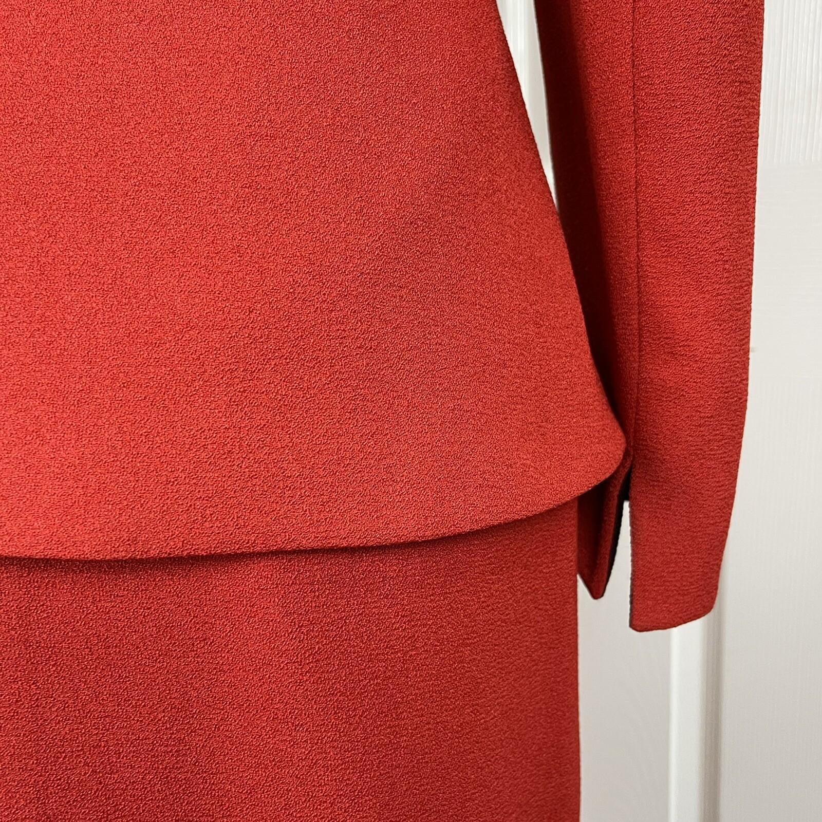 SAG HARBOR 2PC Orange Polyester Lined Collarless Ruffle Skirt Suit Size 8