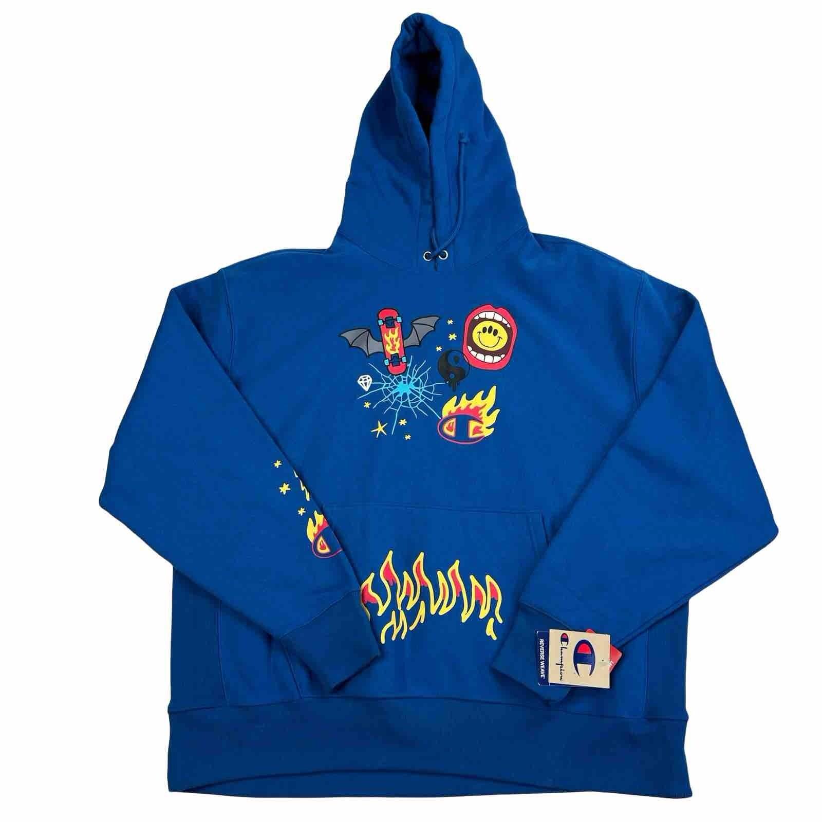 Champion Reverse Weave Hoodie Sweatshirt Size 2XL Living in Blue Skateboard