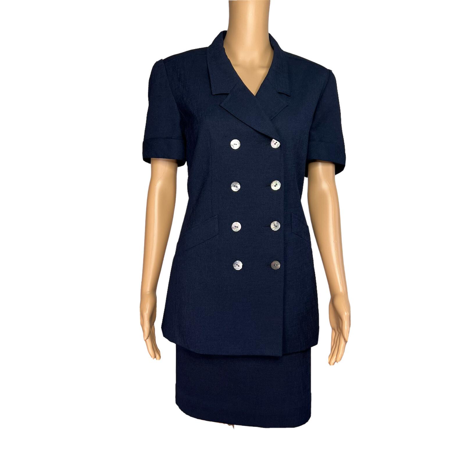 KASPER ASL 2PC VTG Dark Blue Double Breasted Polyester Cocktail Skirt Suit SZ 6