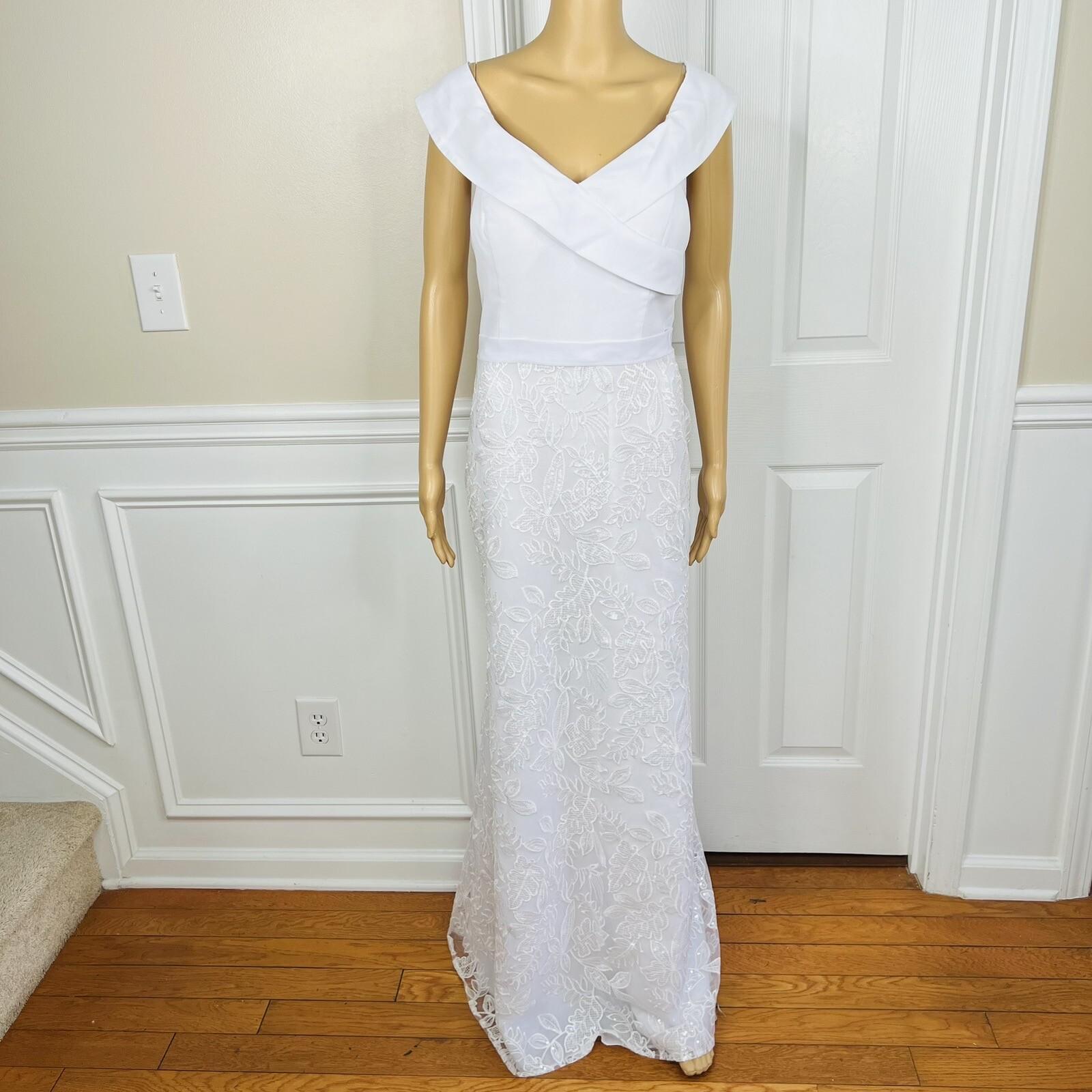 New JJ'S HOUSE White Sequin Lace Off Shoulder Lined Maxi Wedding Dress Size 14