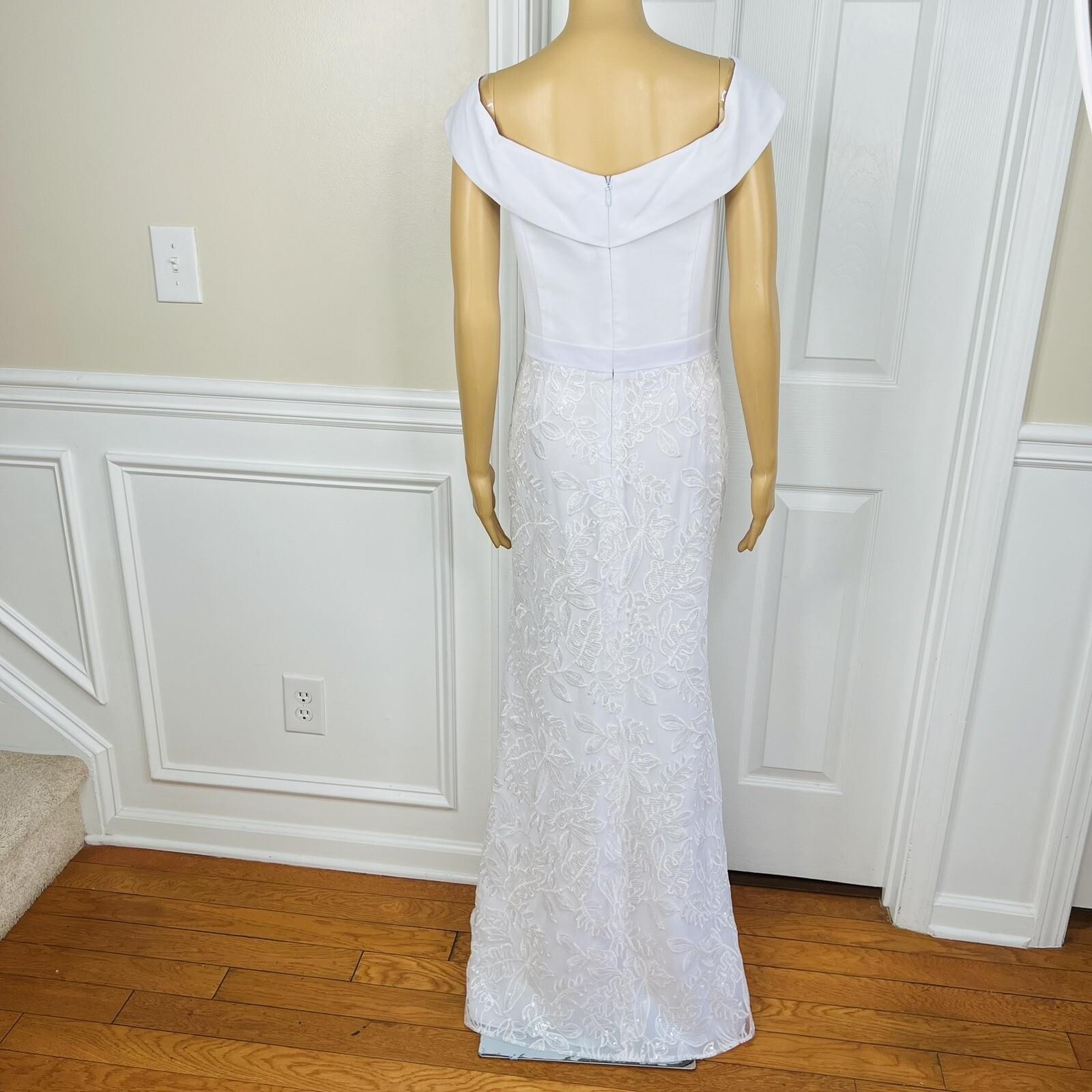 New JJ'S HOUSE White Sequin Lace Off Shoulder Lined Maxi Wedding Dress Size 14
