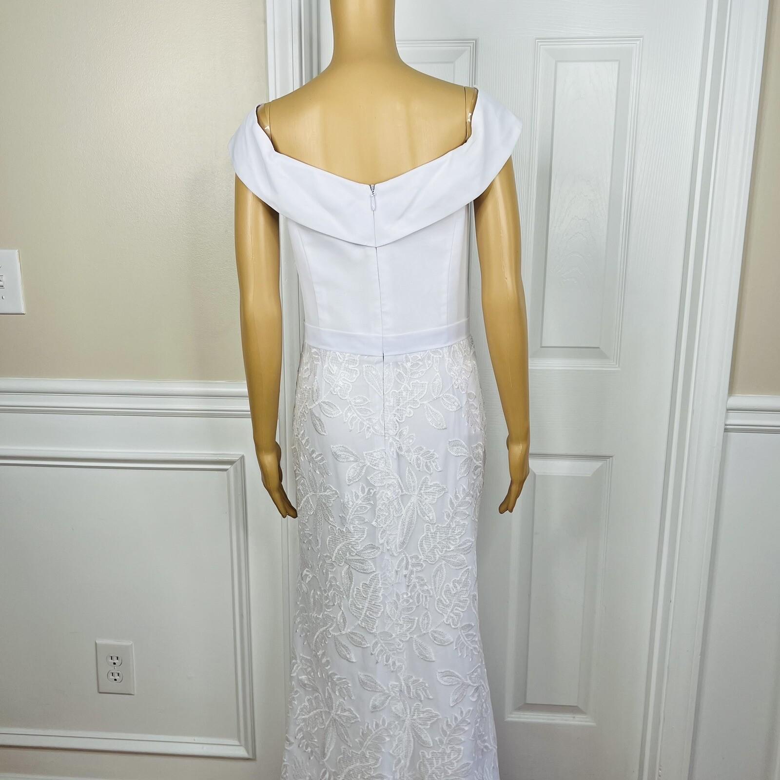 New JJ'S HOUSE White Sequin Lace Off Shoulder Lined Maxi Wedding Dress Size 14
