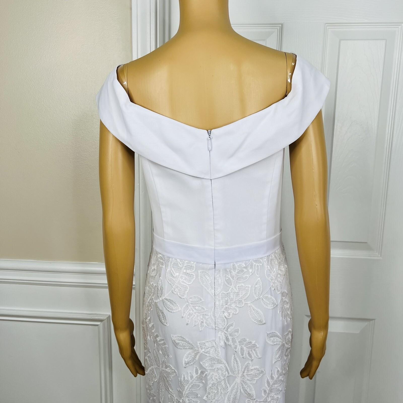 New JJ'S HOUSE White Sequin Lace Off Shoulder Lined Maxi Wedding Dress Size 14