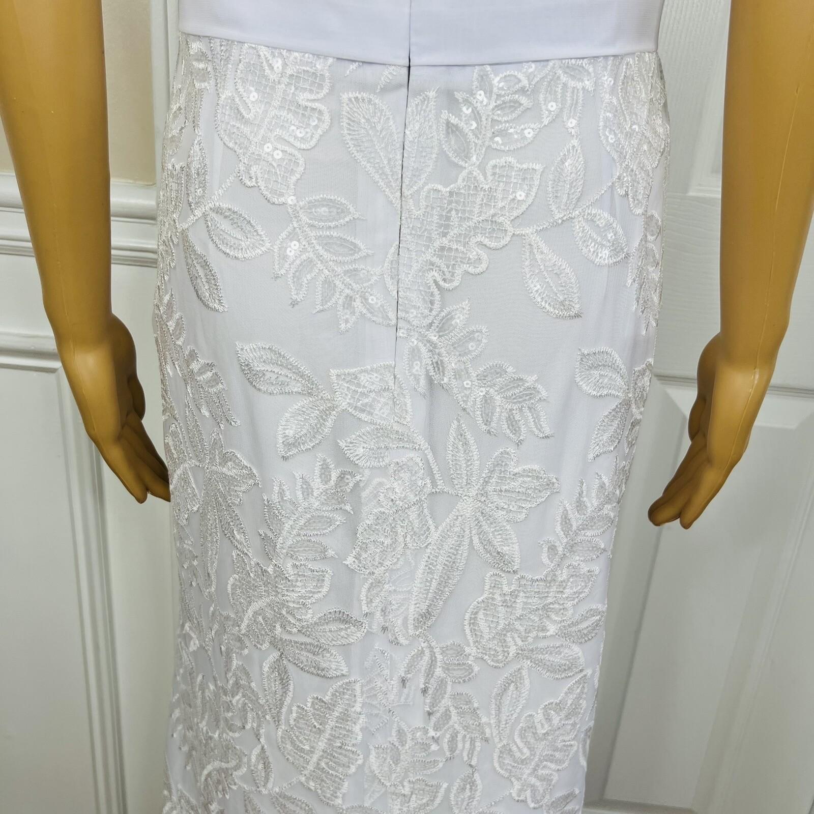 New JJ'S HOUSE White Sequin Lace Off Shoulder Lined Maxi Wedding Dress Size 14