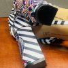 INC International Concepts Block Heel Shoes 9M Black White Striped Tie Up Ribbon