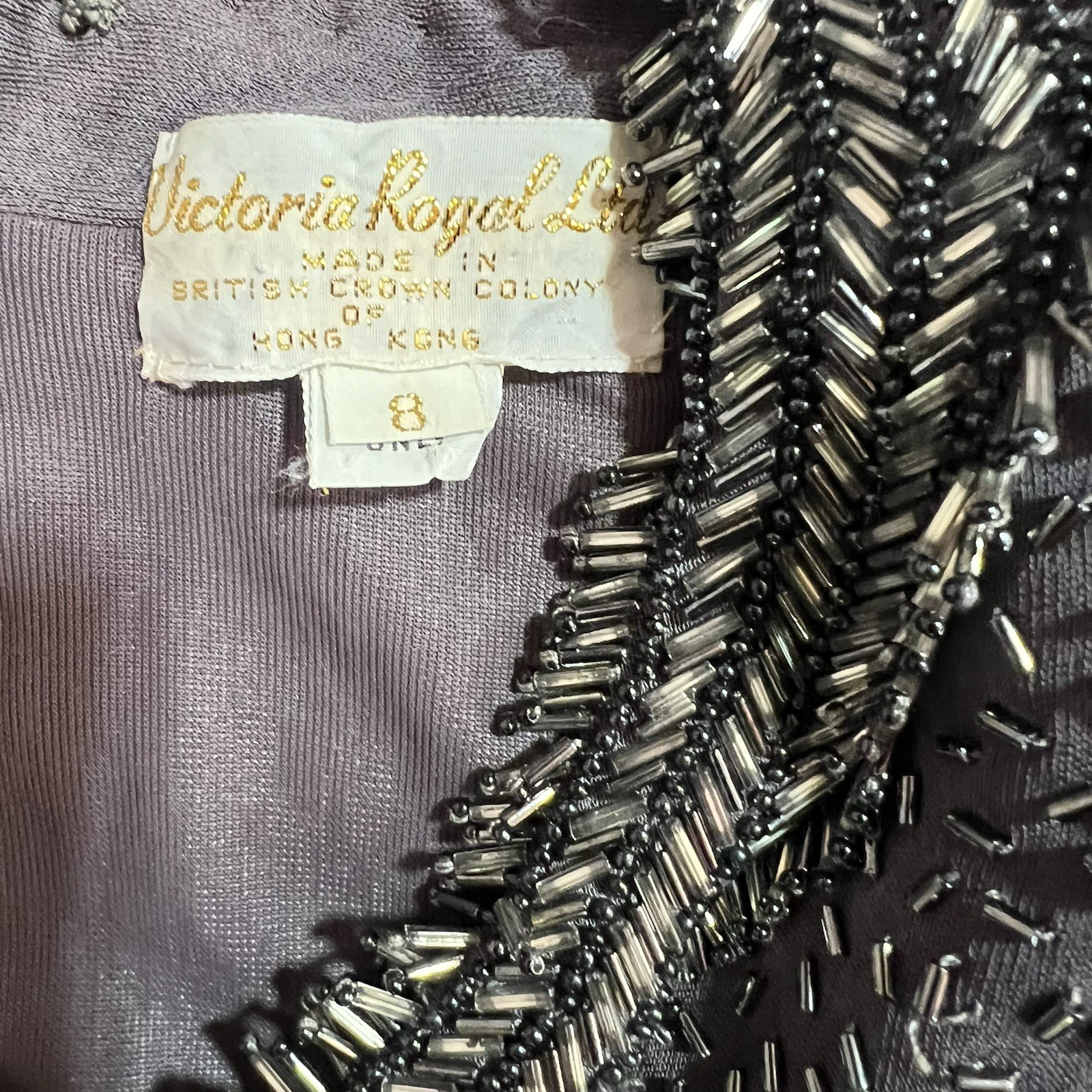 Victoria Royal LTD Sequin Stretch Dress Size 8 Gray Beaded Ball Gown Evening Bow