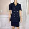 KASPER ASL 2PC VTG Dark Blue Double Breasted Polyester Cocktail Skirt Suit SZ 6