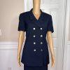 KASPER ASL 2PC VTG Dark Blue Double Breasted Polyester Cocktail Skirt Suit SZ 6