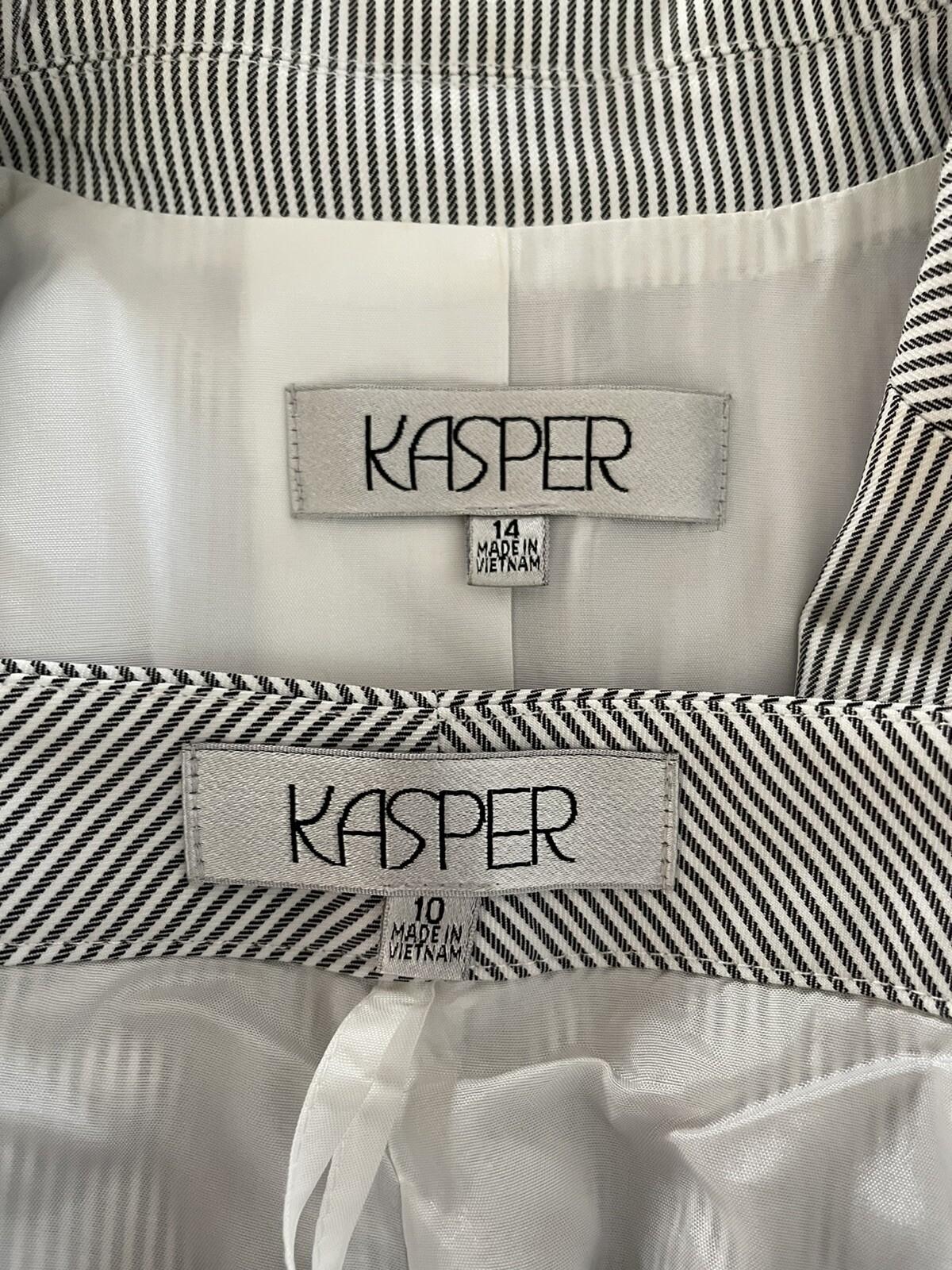 KASPER 2PC Gray White Polyester Mismatched Pant (Size 10) Suit (Size 14)