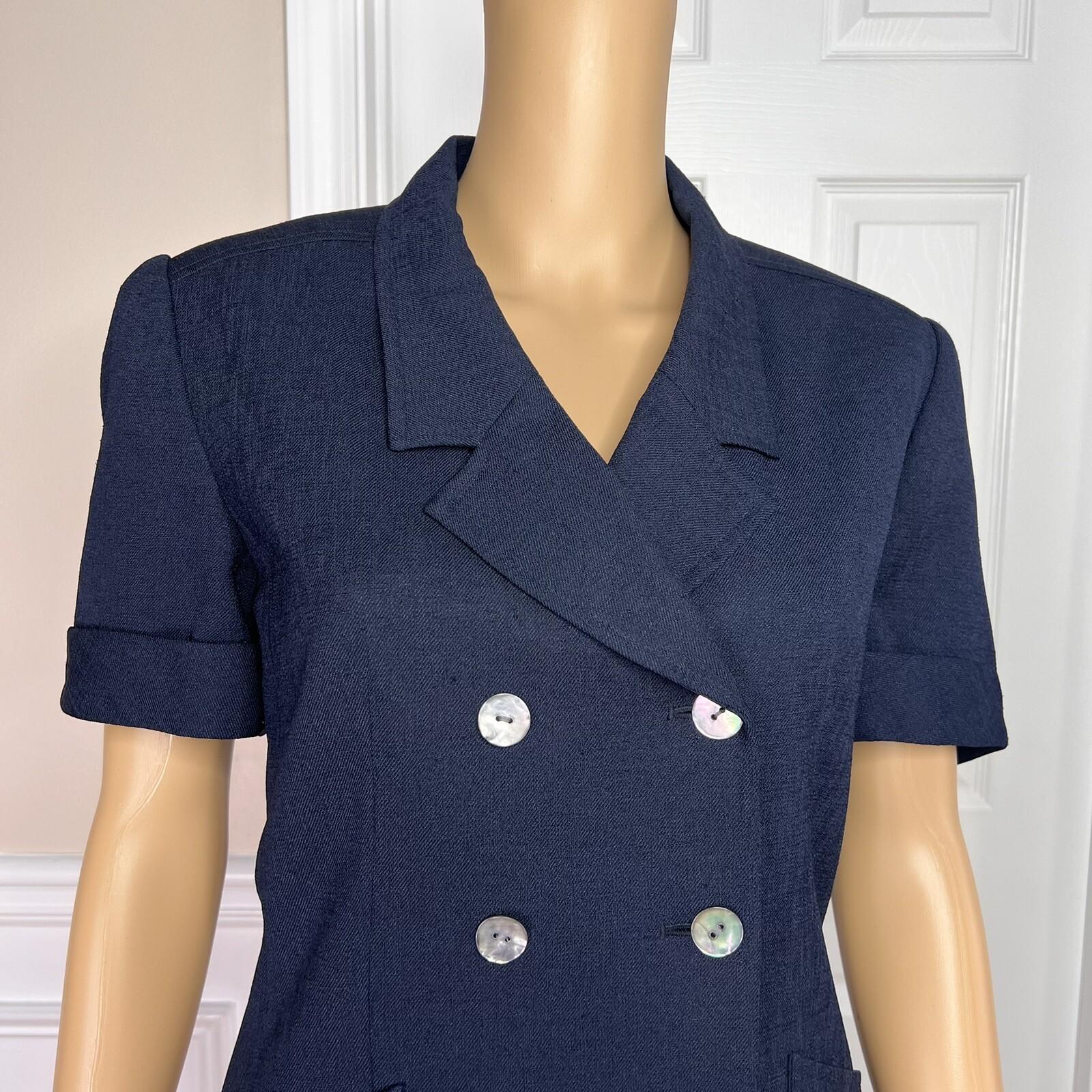 KASPER ASL 2PC VTG Dark Blue Double Breasted Polyester Cocktail Skirt Suit SZ 6