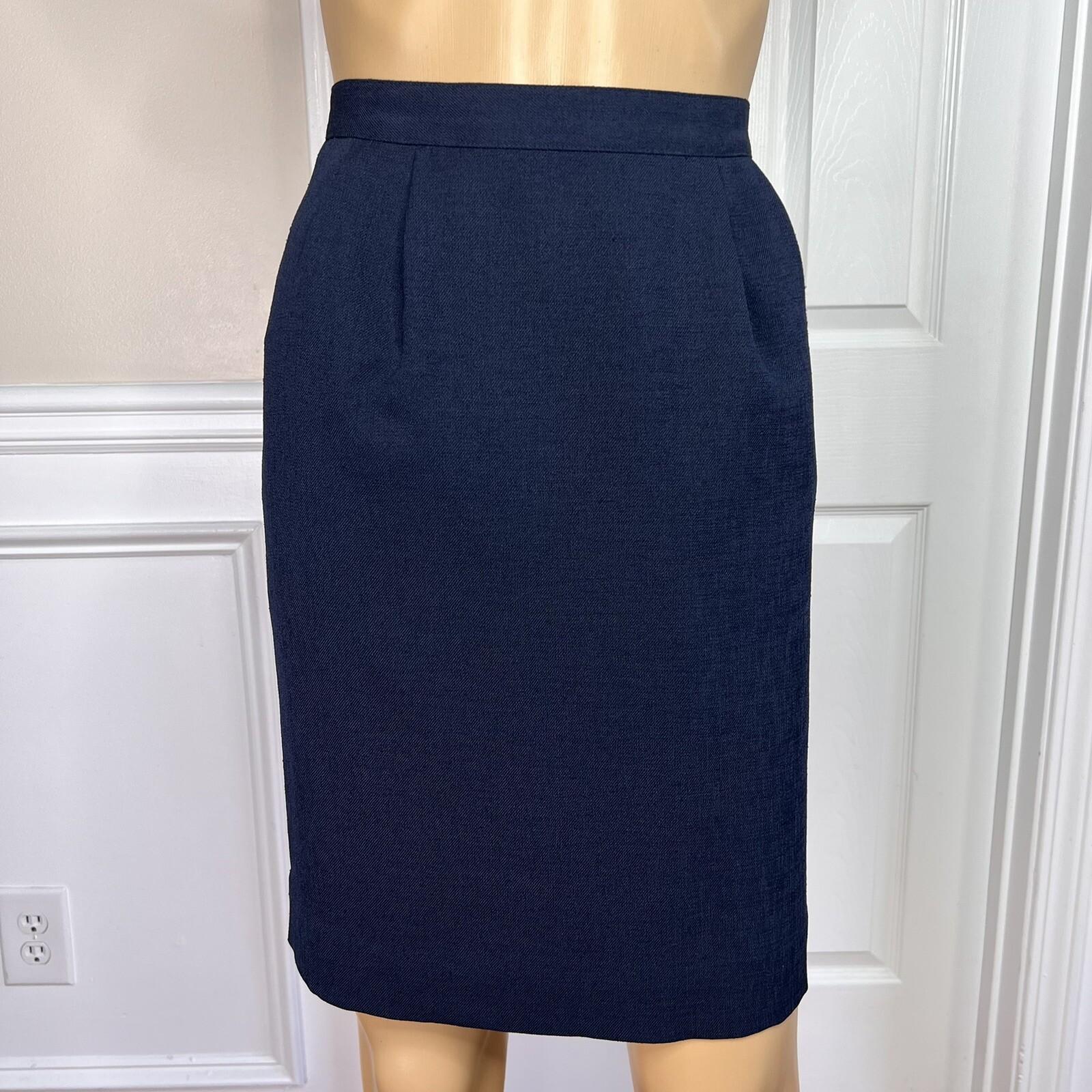 KASPER ASL 2PC VTG Dark Blue Double Breasted Polyester Cocktail Skirt Suit SZ 6