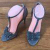 INC International Concepts Women Rainor Fabric Peep Toe Pewter Bling Size 7.5 M