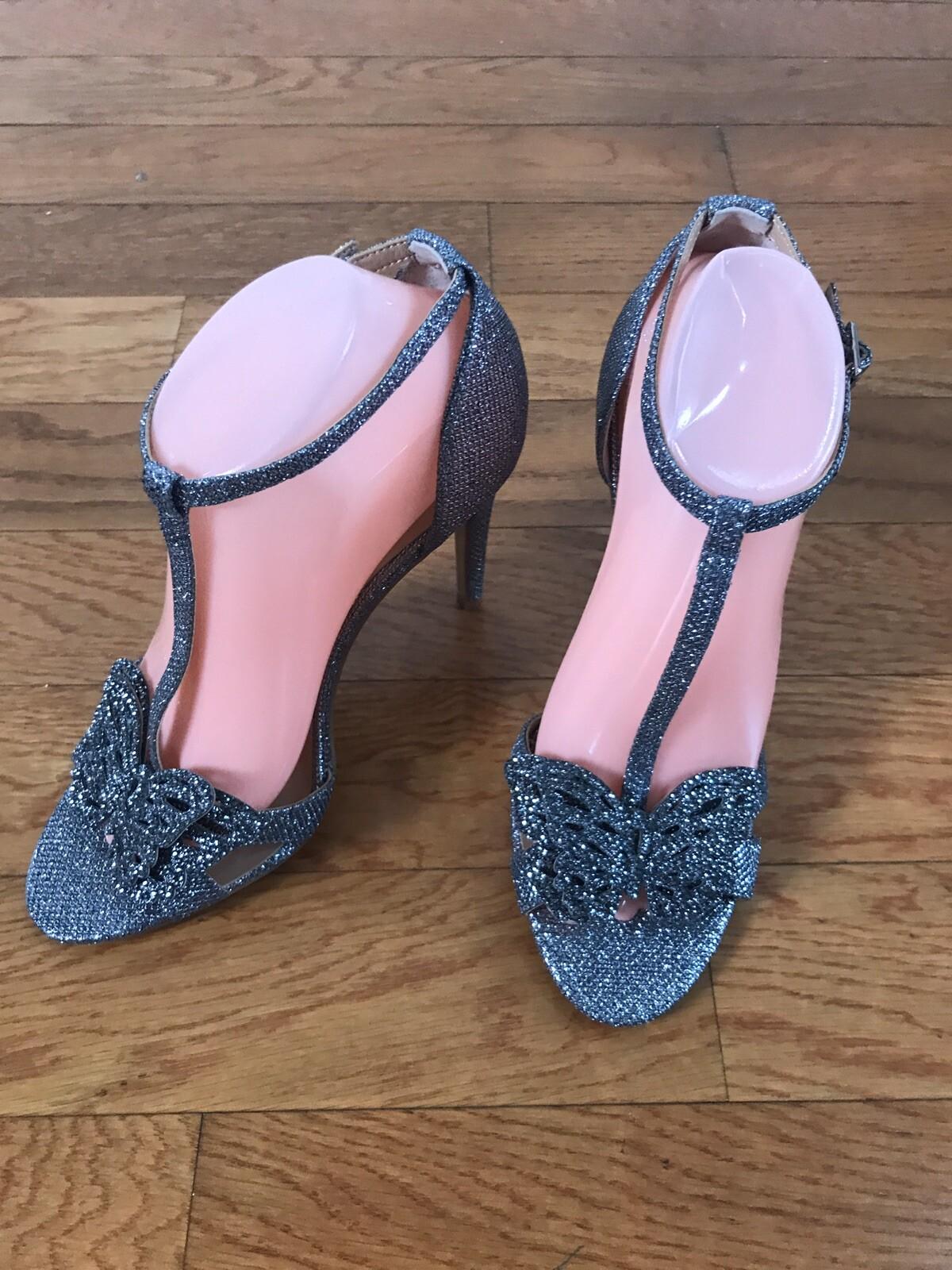 INC International Concepts Women Rainor Fabric Peep Toe Pewter Bling Size 7.5 M