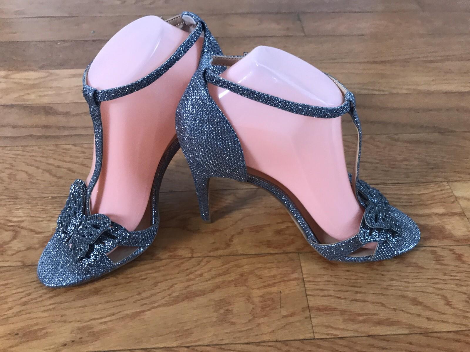 INC International Concepts Women Rainor Fabric Peep Toe Pewter Bling Size 7.5 M