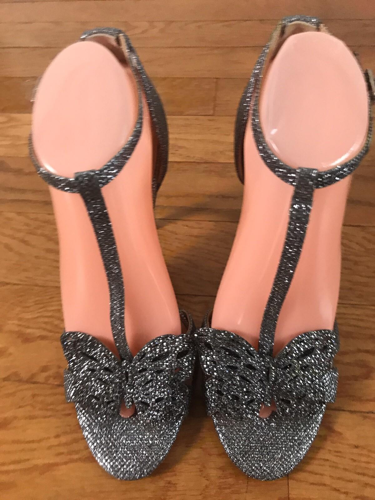 INC International Concepts Women Rainor Fabric Peep Toe Pewter Bling Size 7.5 M